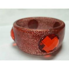 pulseira bracelete de acrilico com glitter vermelho e chaton vermelho