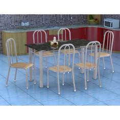 Conjunto de Mesa Granada com 6 Cadeiras Madri Branco e Natural Bege