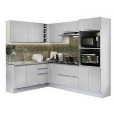 Cozinha Completa de Canto 100% Mdf Madesa Acordes 419003 com Armário e Balcão (sem Tampo e Pia) - Frentes Branco Brilho