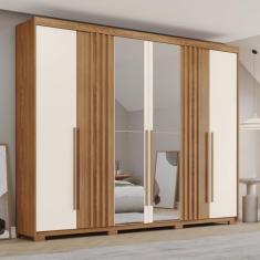 Guarda-roupa Casal 6 Portas 4 Gavetas com Espelho Norton Nature/off White
