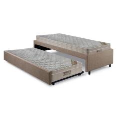 Bicama Box Solteiro Linho Marrom 88x188 Com Dois Colchões Airtech Mola