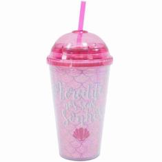Copo Tampa Oval Rosa Sereia 450ml - Projeto Kiwi