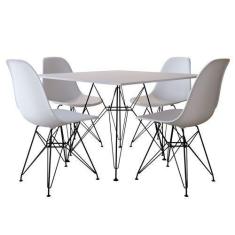 Mesa De Jantar Eames Eiffel Quadrada Branca 90cm Com 4 Cadeiras Branca