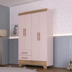 Guarda Roupa Infantil 4 Portas 2 Gavetas Catavento Rodial, Rosa/Nature