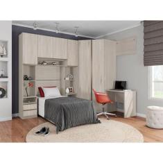 Guarda Roupa Solteiro De Canto C/ Escrivaninha 7 Gavetas Leg - KIT