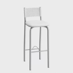 Banqueta com Encosto Mônaco 98cm Compoarte Cromado/Branco