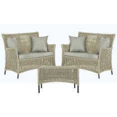 2 Sofá Área e Mesa Igapó Alumínio Pintura Preta Corda Náutica Estofado Impermeável Almofada 3 Trama