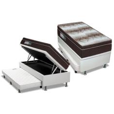 Cama Box Baú C/Auxiliar Solteiro: Colchão Ortopédico Ortobom Light + Base Crc Courano White(88X188)