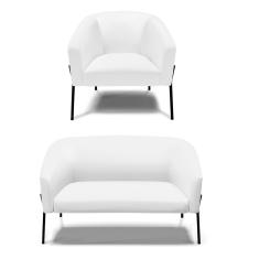 Sofá Namoradeira E Poltrona Pé De Ferro Preto Stella Corino Branco D03 - D'rossi