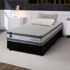 Conjunto Cama Box c/ Molas Ensacadas Alpine Cinza Solteiro 96x203x65