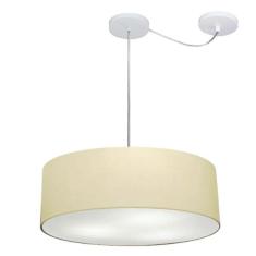 Lustre Pendente Cilíndrico Com Desvio De Centro Vivare Md-4222 Cúpula Em Tecido 45x15cm - Bivolt Algodão-crú 127/220v