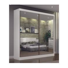 Guarda Roupa Solteiro São Paulo 2 Portas Espelhadas 3 Gavetas MDF Branco Leifer Móveis