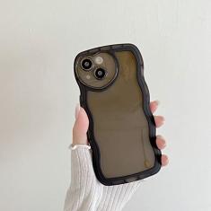 Capa de silicone macia ondulada transparente para iPhone 14 13 12 11 Pro Max X XR XS 8 7 Plus Love Heart Lens Protection Candy Cover, Black, For iPhone 12 Pro Max