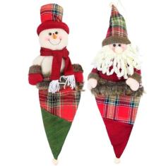 Kit 4 Enfeites Árvore Natal Papai Noel E Boneco Neve Saco Natalino Xadrez