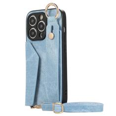 LXURY Capa carteira de couro para iPhone 15 Pro Max/15 Pro/15 Plus/15, capa de telefone com fecho magnético com alça de pulso e compartimento para cartão, capa de negócios macia, azul, 15 Pro Max