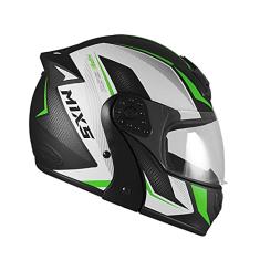 Capacete de Moto Mixs MX Gladiator Neo Articulado Escamoteável Robocop Preto Com Verde 62