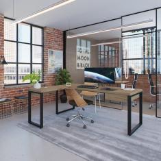 Escrivaninha em L Yon Presidente com 1 Gaveta 190x70x75 Vermont/Preto