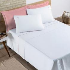 Jogo de Cama Casal 100% Algodão Percal 200 Fios Liana 04 Peças Branco 