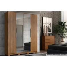 Guarda Roupa Solteiro 4 Portas (2 c/ Espelhos) e 3 Gavetas Attore Amêndola Touch - Demóbile