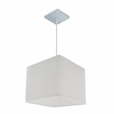 Lustre Pendente Quadrado Vivare Md-4058 Cúpula Em Tecido 21/25x25cm - Bivolt Branco 127/220v