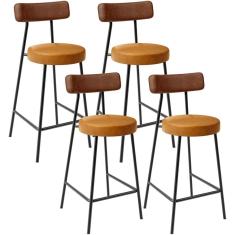 Kit 04 Banquetas Baixa Cozinha Sala Jantar Bancada Milão L02 Couríssimo Marrom Whisky