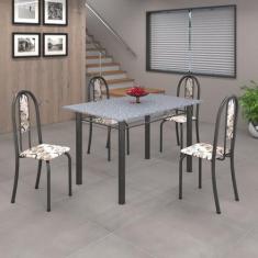 Conjunto de Mesa 120x75cm Tampo em Granito com 4 Cadeiras Iris A - Som