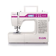 Máquina de Costura Premium Elgin JX-10000 Painel de Controle com visor LCD Branco e Rosa Bivolt