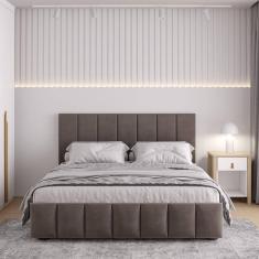 Cama Casal Estofada sem Cabeceira Uvaia CabeCasa MadeiraMadeira Cappucino