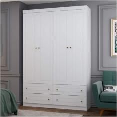 Guarda Roupa Solteiro 4 Portas 4 Gavetas Nova York Siena Móveis Branco