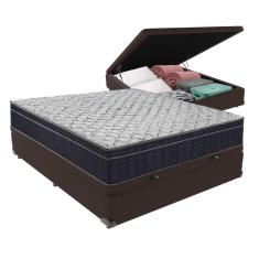 Kit Casal Cama Bege Box Baú Colchão Extra Firme Ortobom D45 Cor: marrom