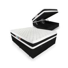 Cama Baú Queen Com Colchão de Espuma Castor D45 Black e White Firme - 158x198x69cm