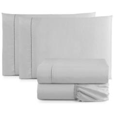 Jogo Lençol Queen Toque Macio 4 Peças Percal 400 Fios Cinza - Casa Hom