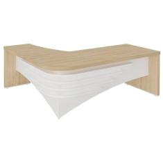 Mesa Tamburato Diretor Em L Escritório Home Office Carvalho branco