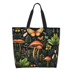 BIFMVOG Bolsa feminina de cogumelo - Bolsa de compras reutilizável com zíper grande para praia e viagem