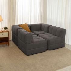 Sofá Guldi Popup com 2 Módulos Canto e 2 Centrais Linho Grafite