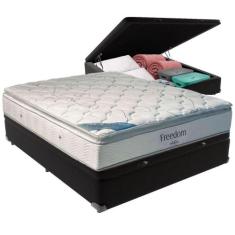 Cama Box Baú Preto E Colchão Freedom Molas Ensacadas Casal Ortobom