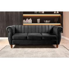 Sofá Chesterfield Realeza 3 Lugares Decoração Retrô Preto - BELLA DECO