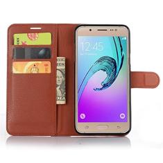 Capa carteira para Samsung J710/J7 2016, capa carteira flip de couro PU premium com compartimento para cartão, suporte e fecho magnético [capa interior à prova de choque de TPU] Compatível com Samsung