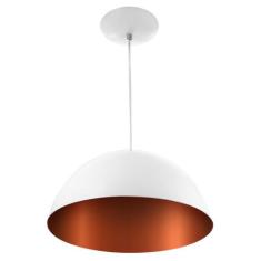 Lustre Pendente Meia Lua 30cm De Alumínio Branco c/ Cobre - MARRYLUZ