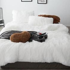Jogo de cama solteiro king 6 peças edredom pelúcia branco - CASA DA FA
