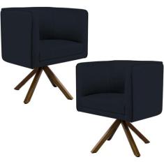 Kit 02 Poltronas Decorativa Base Giratória de Madeira Betina D02 Mater