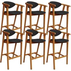 Kit 06 Banquetas Alta Para Cozinha Bancada Bar Sala De Jantar Fixa Cecília L02 Linho Chumbo - Lyam