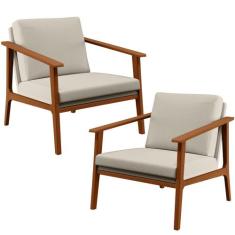 Kit 02 Poltronas Decorativas Para Sala de Estar Petra B04 Linho Cru - 