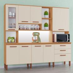 Armário de Cozinha Diana 100% MDF Tuboarte 8 Portas e 3 Gavetas, Freij