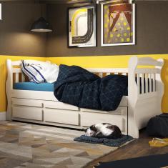 Bicama Mk Solteiro Branco Lavado 3 Gavetas Madeira Pinus