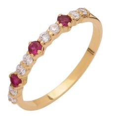 Meia Aliança de Ouro 18k com Zircônia Vermelha - Meu Anel, 16