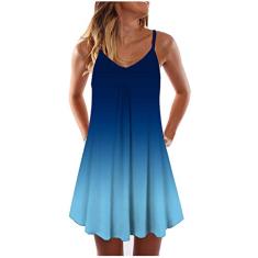 Minivestido feminino, vestido sem mangas com estampa tie dye-dye, decote em V, evasê, vestido de praia, plus size P-2GG, Azul, XXG