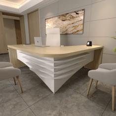 Mesa de Escritório Diretor Tebis Lado Esquerdo Carvalho e Branca