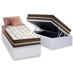 Cama Box Baú Solteiro: Colchão Molas Anjos Superlastic Classic + Base CRC Courano White(88x188)