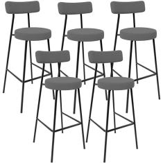 Kit 05 Banquetas Baixa Bar Cozinha Sala De Jantar Estrutura Em Aço Milão L02 Suede Cinza
